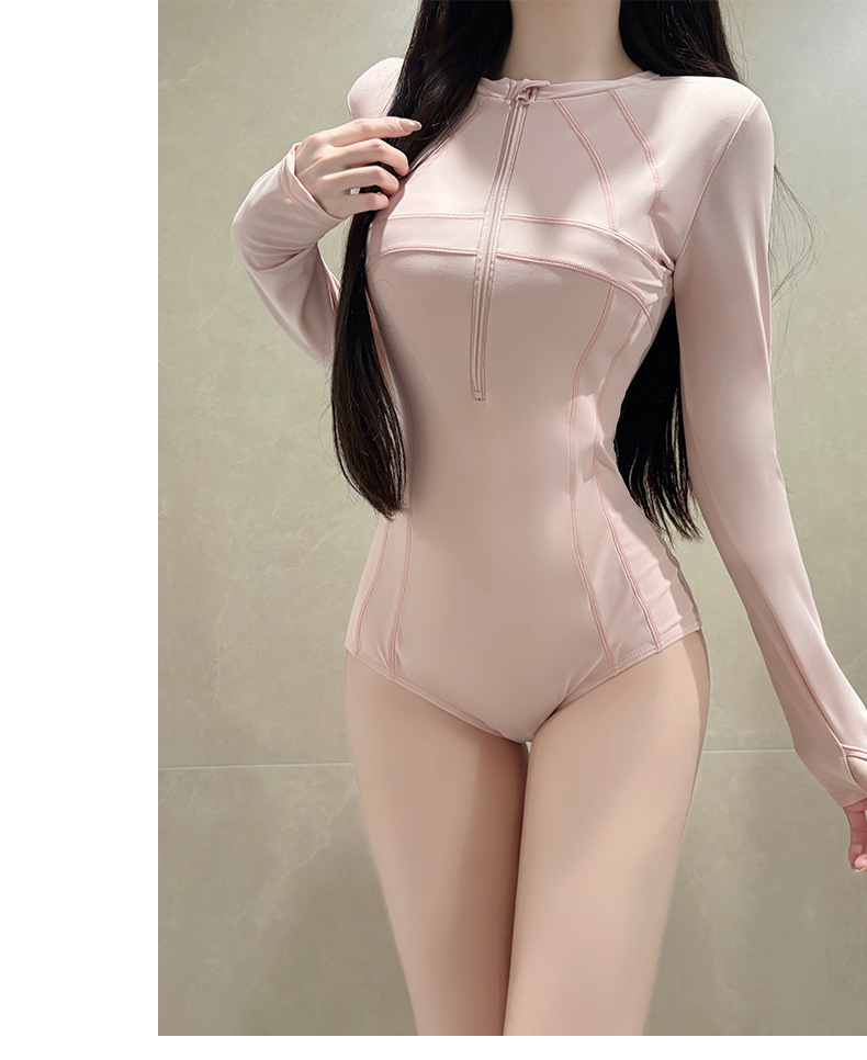 Women's One Piece Long Sleeve Swimsuit Solid Colour Slim Fit_voghion.com