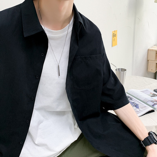 Men's Short Sleeve Shirt, Hong Kong Style, Japanese Summer, Five-Button Collar Top, Korean Version, Trendy, Instagram Hipster Style, Casual Jacket
