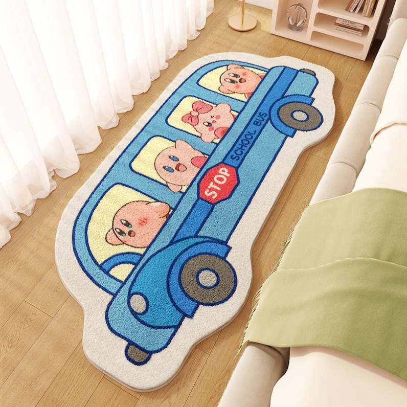 Cartoon School Bus Crayon Shin-Chan Internet Celebrity Room Bedroom Faux Cashmere Bedside Rug Balcony Bay Window Decoration Stain-Resistant Floor Mat