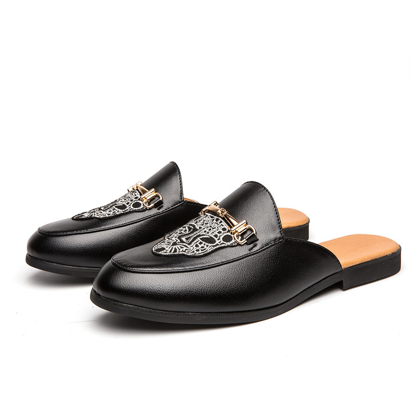 2021 Spring/Summer New Loafers Shiny Leather Half Slippers Trendy Breathable Casual Men's Shoes Fashion Embroidery_vogvips.com