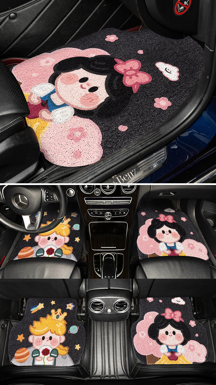 General Motors Floor Mats for Girls, Cartoon Cute Car Interior Mud Scraping Foot Mats, Wire Rings, Non-Slip and Anti-Dirty Floor Mats