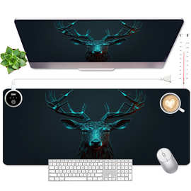 风景鹿头加热鼠标垫办公室电脑书桌面写字学生暖手超大发热暖桌垫