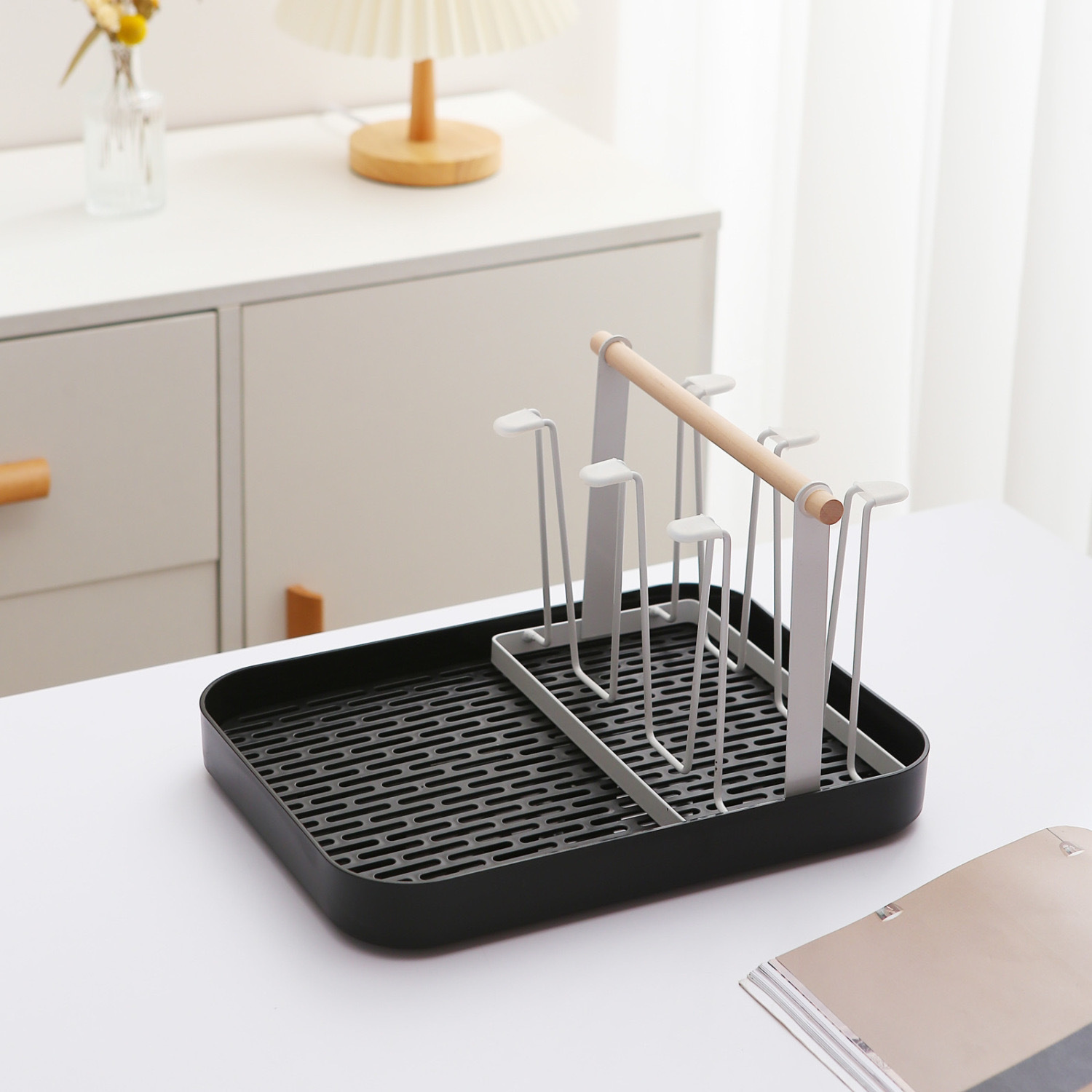 Portavasos invertido con drenaje, estilo japonés, soporte de hierro para cocina al por mayor