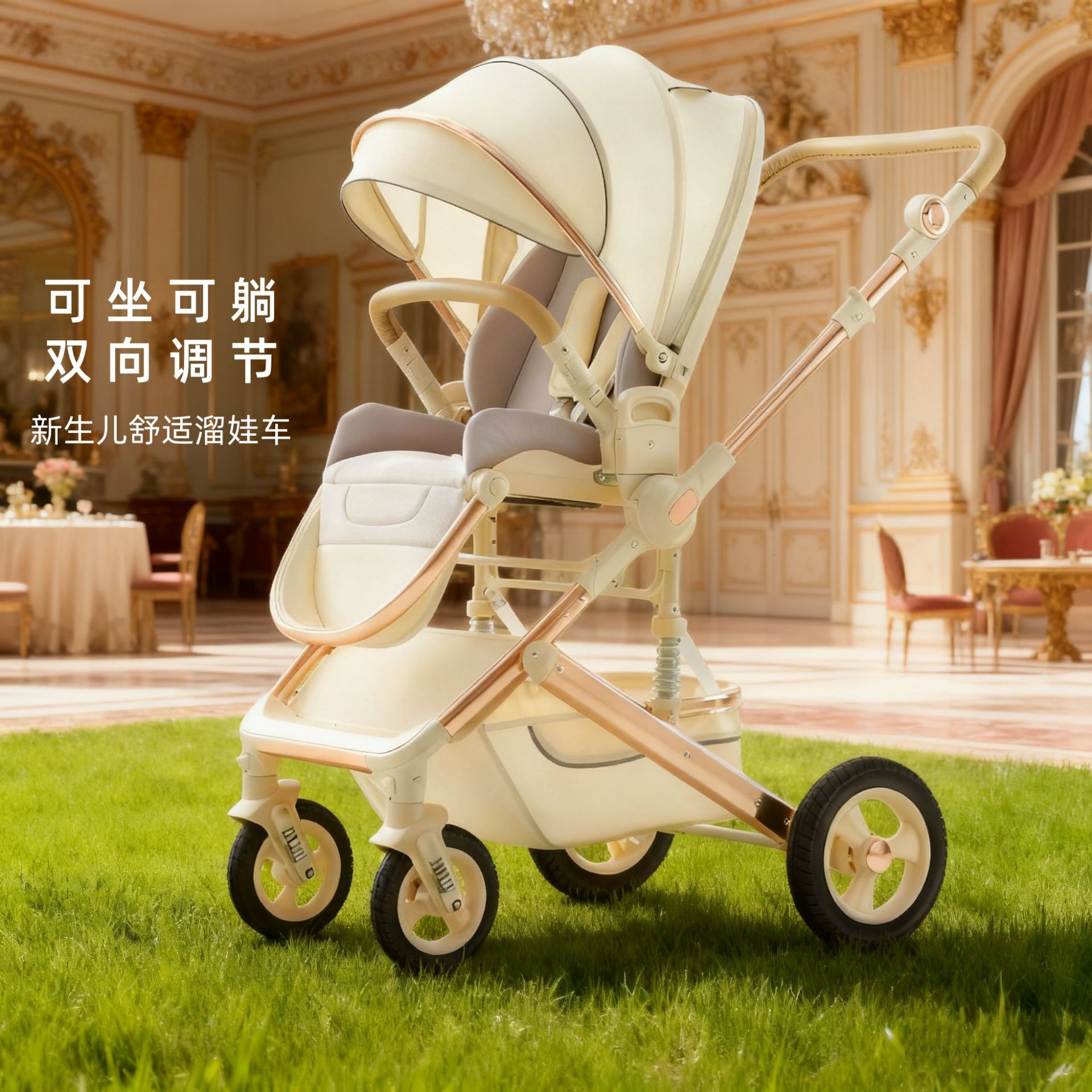 Stroller Can Sit and Lie Down, Baby Stroller, High View, Lightweight, Foldable, Two-Way Shock Absorption, Universal Batch for All Seasons