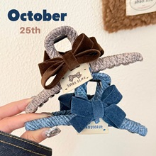 秋冬季复古丝绒蝴蝶结抓夹少女高级感百搭鲨鱼夹后脑勺盘发夹批发