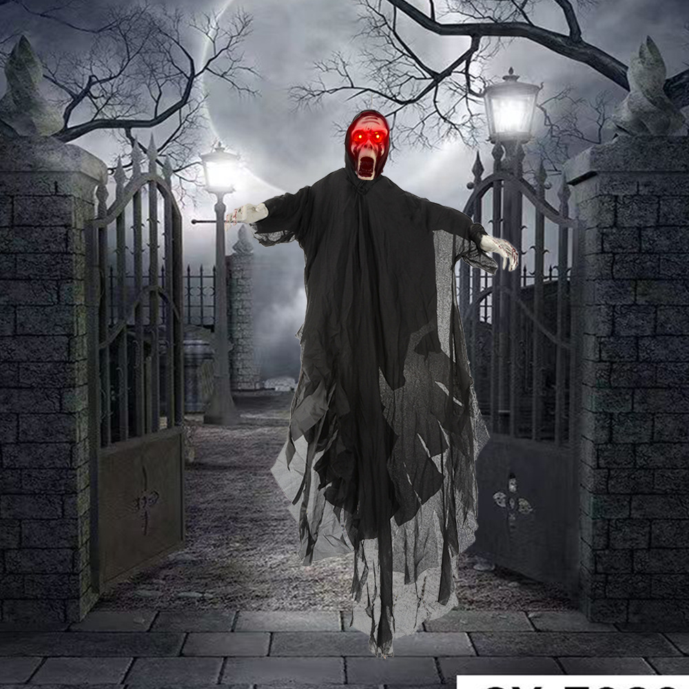 Decoración de Halloween, fantasma colgante, control de voz, fantasma luminoso eléctrico, llamada fantasma, acción a gran escala, sala secreta de fantasmas, decoración de fiesta, accesorios