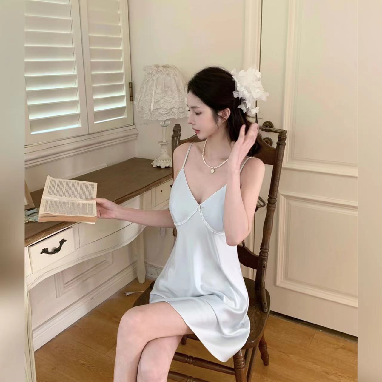 2026 Silk Satin Camisole Dress in Solid Color, Simple, Loose, Comfortable, and Cool Women's Nightgown Loungewear
