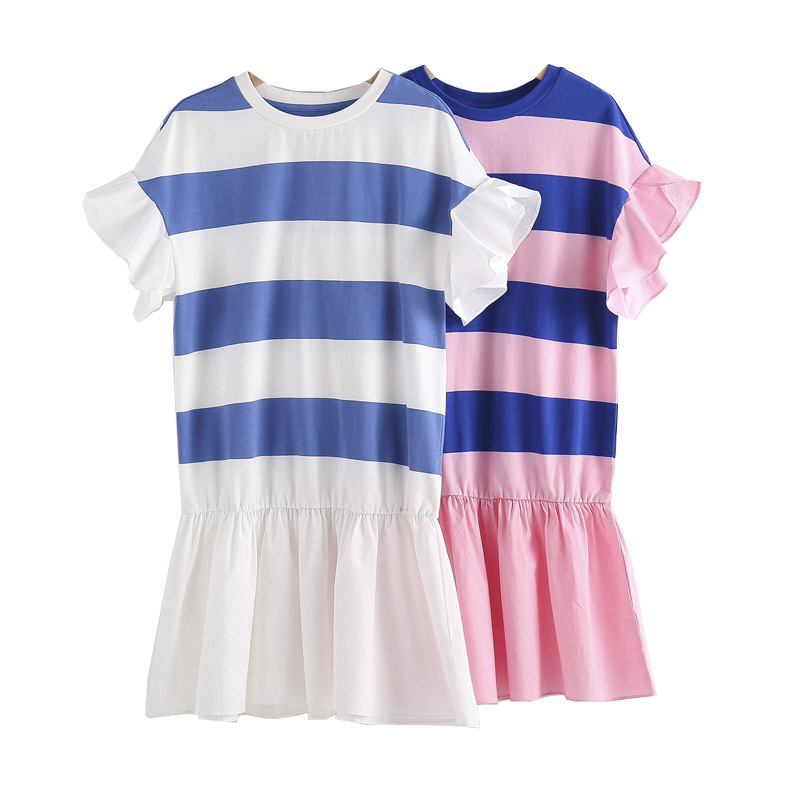 Las niñas se visten 2023 verano nuevos niños medianos y grandes con volantes de longitud media a rayas coreanas una línea de falda Niña