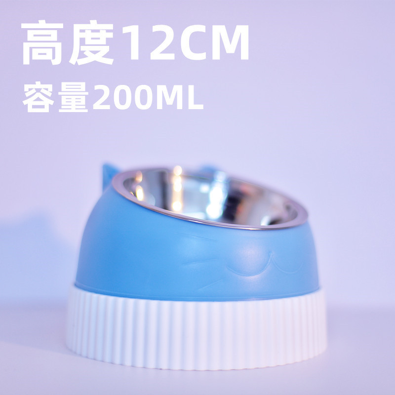 키가 큰 파란색 고양이 200ml 강철 그릇과 흰색 천천히 먹이는 대야