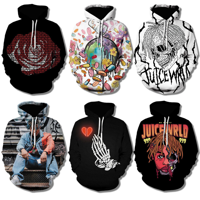 Foreign trade AliExpress European and American rapper juice wrld sweater 3D printing men's trendy hoodie