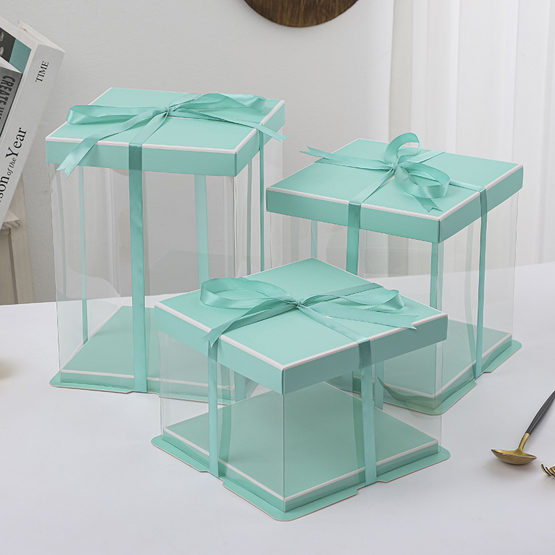 Caja de pastel de cumpleaños caja de embalaje transparente 4 6 8 10 12 pulgadas doble altura red caja de embalaje transparente