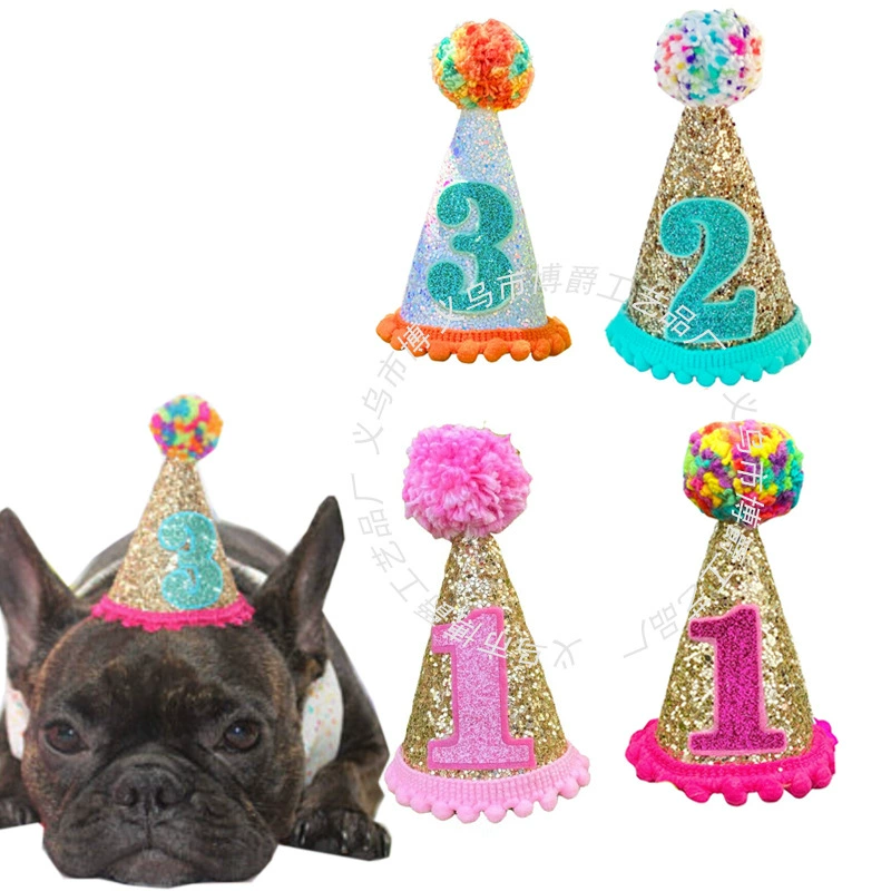 Трансграничная вечеринка по случаю дня рождения для домашних животных, цифровая конусная шляпа, красочная шляпа, шляпа на день рождения для собаки, треугольная шляпа, круглая шляпа