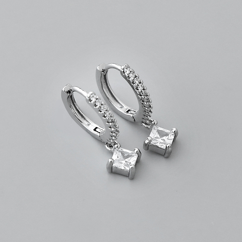 simple square zircon pendant copper earrings wholesale Nihaojewelrypicture1