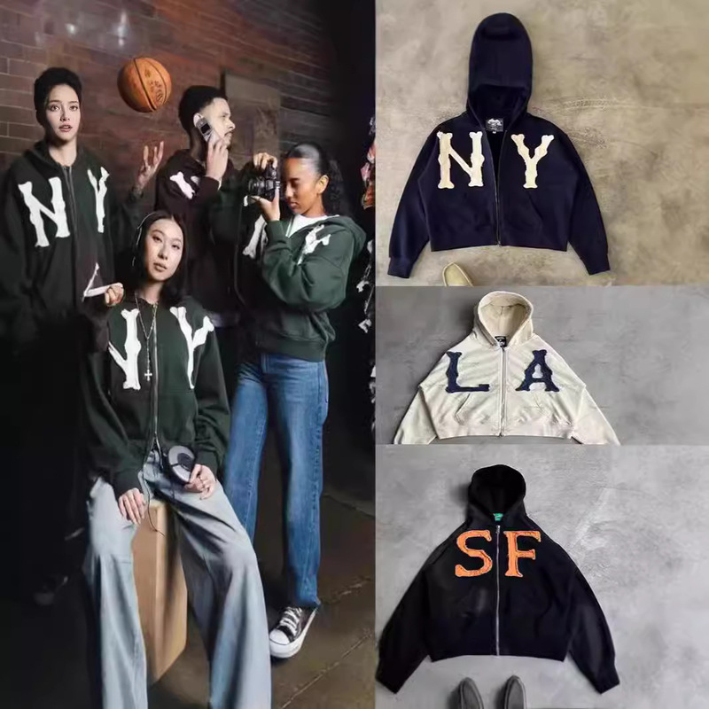 2024 European and American Cross-Border Spring and Summer New Wholesale Embroidered Hooded Cardigan Full Chain Loose Men's and Women's Trendy Brand Sweatshirt Jacket