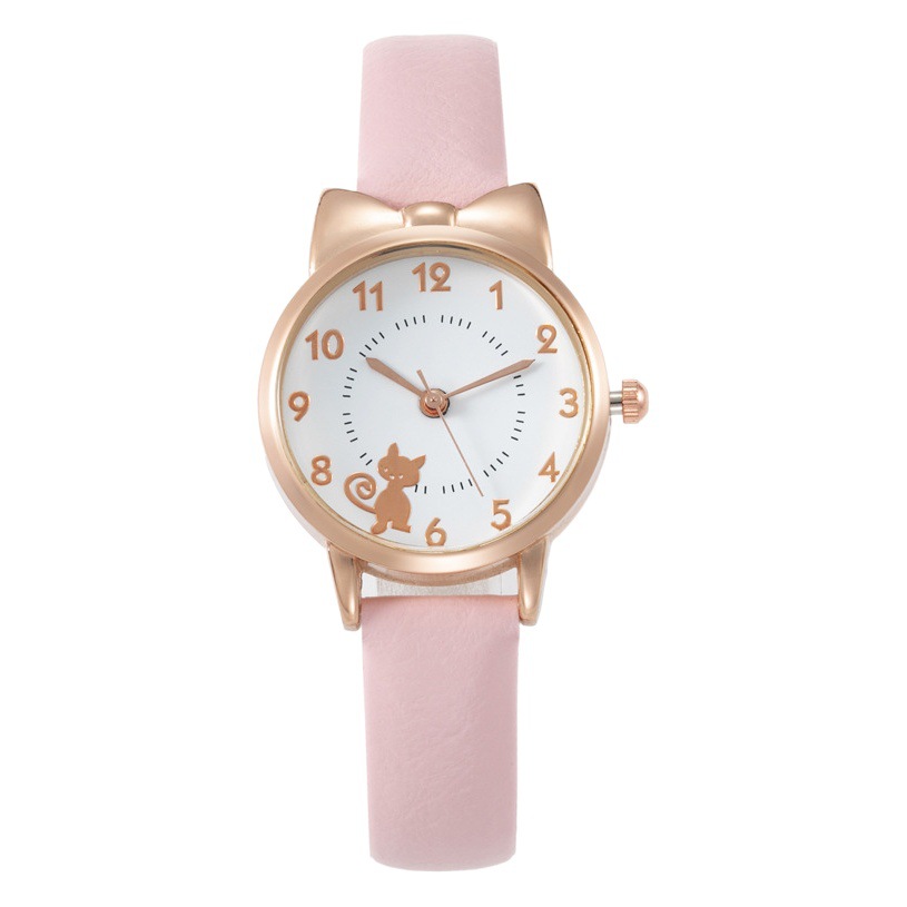 Cross-Border Foreign Trade Cat Ear Quartz Watch for Female Students, Cartoon Gold Case, Korean Style Gift, One Piece Dropshipping, Mixed Batch