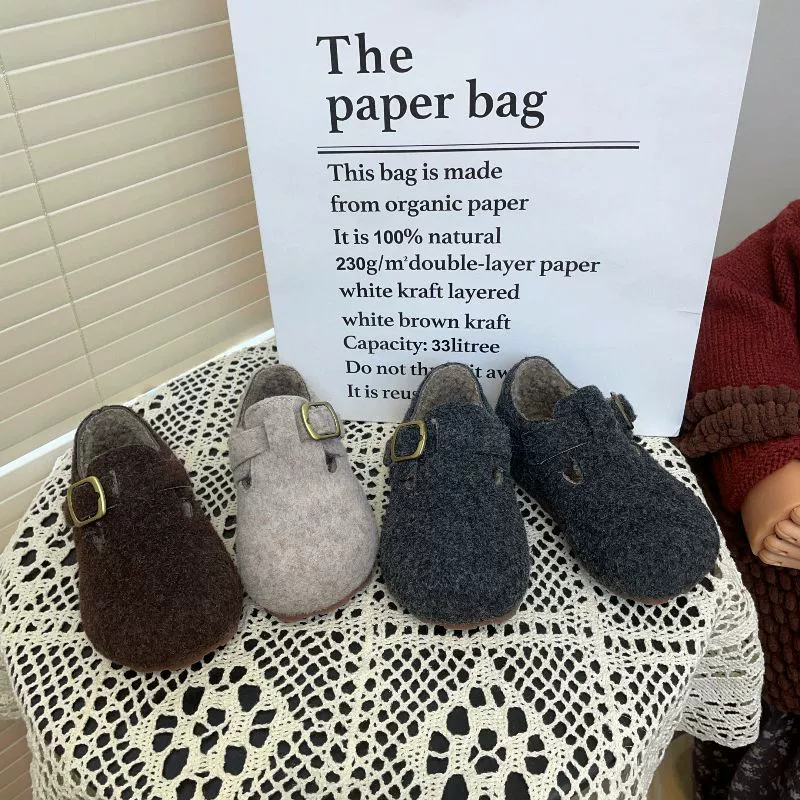 Зимняя хлопчатобумажная обувь для детей 2024 корейские мужские и женские пушистые теплые меховые туфли