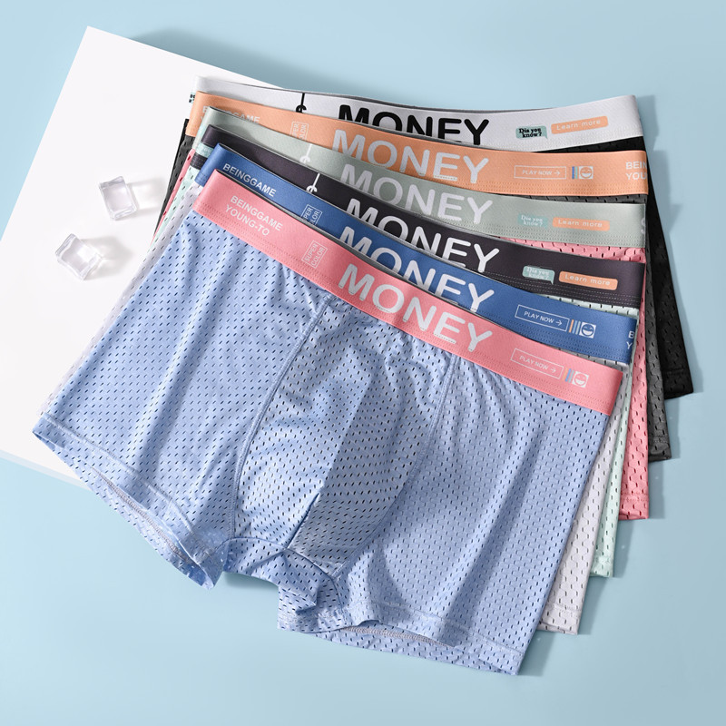 New Men's Underwear Summer Ice Mesh Boxer Shorts Boys Comfortable Mid-Waist Quick-Drying Boxer Briefs Dropshipping