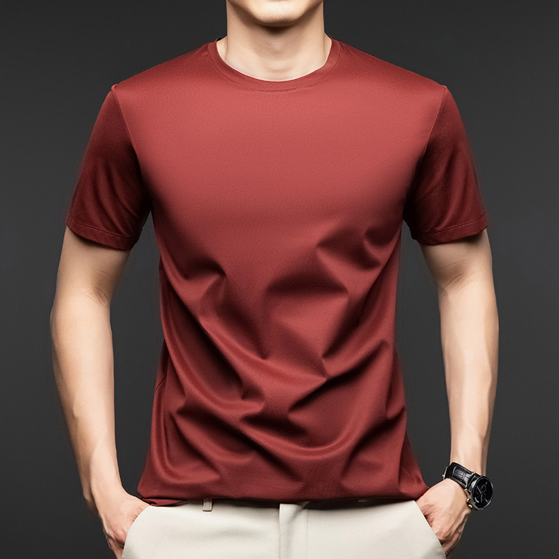 Trend men's summer silk quality quick dry short sleeve T-shirt with…