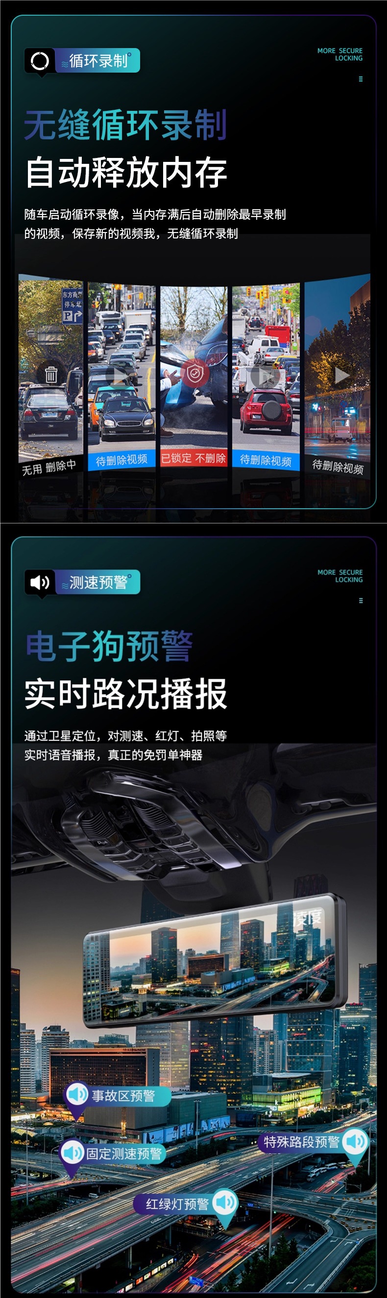 New Model Zero Degree Lingdu Driving Recorder with High-Definition Reversing Image, Lingdu Car Rearview Mirror Streaming Media Full Screen