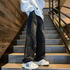 2024 New Men's Jeans Spring Summer American Streetwear Vibe Loose Wide-Leg Straight Pants Plus Size