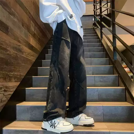 2024 New Men's Jeans Spring Summer American Streetwear Vibe Loose Wide-Leg Straight Pants Plus Size