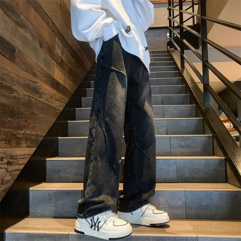 2024 New Jeans Men's Spring and Summer American Fashionable Vibe Pants Large Size Loose Wide Leg Straight Men's Pants