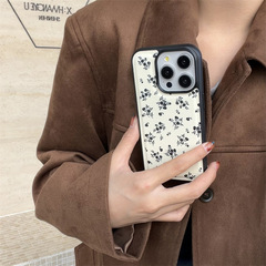 冷感系高級感ブラック花柄 iPhone17/Apple16ProMax/15/14対応 新型スマホケース レザー風
