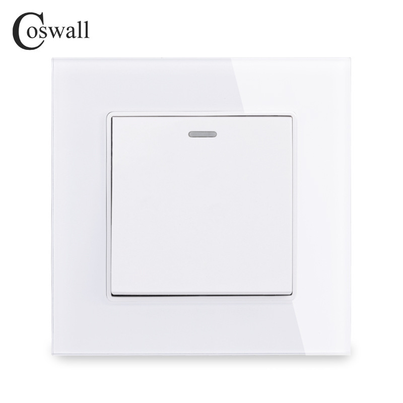 Tempered glass White panel European household hotel switch socket foreign trade full series switch with LED light