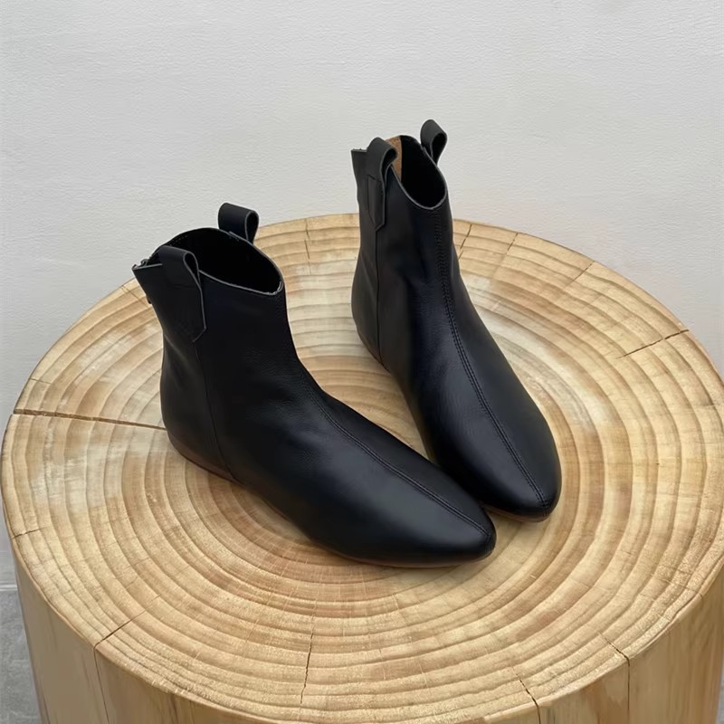 Retro Pointed Toe Ankle Boots For Plus Size Women Winter Style Soft Leather Slimming WesternDesign In Stock_voghion.com