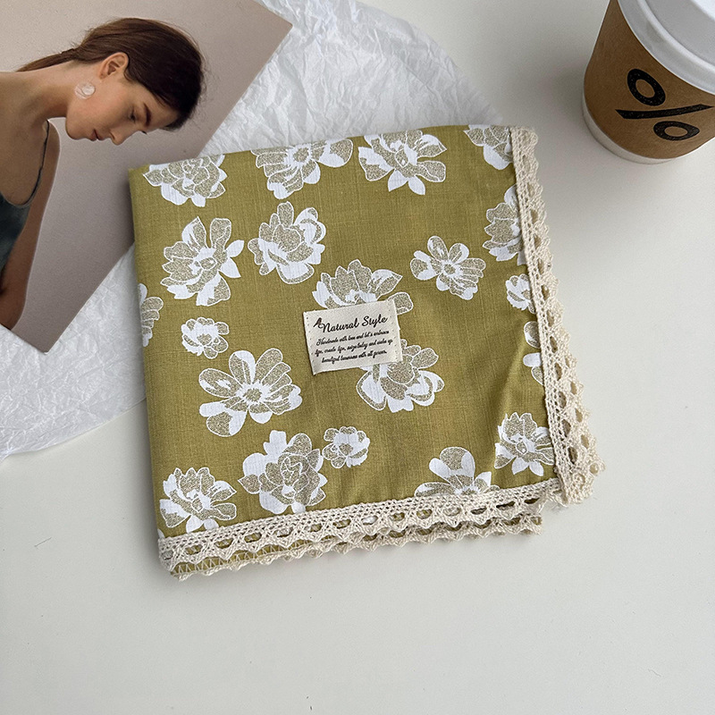 Bufanda cuadrada de encaje de moda de algodón y lino 60*60cm Bufanda de seda de flores de todo fósforo de ocio y arte Decoración fotográfica de vacaciones Accesorios para el cabello