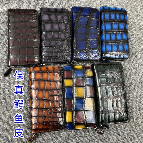 Directo de fábrica siameses cocodrilo pescado cuero bolso de los hombres billetera de moda bolso largo embrague Cartera de cuero
