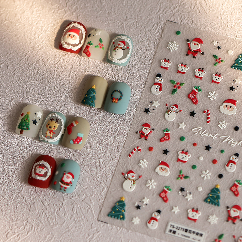 Three dimensional adhesive nail stickers