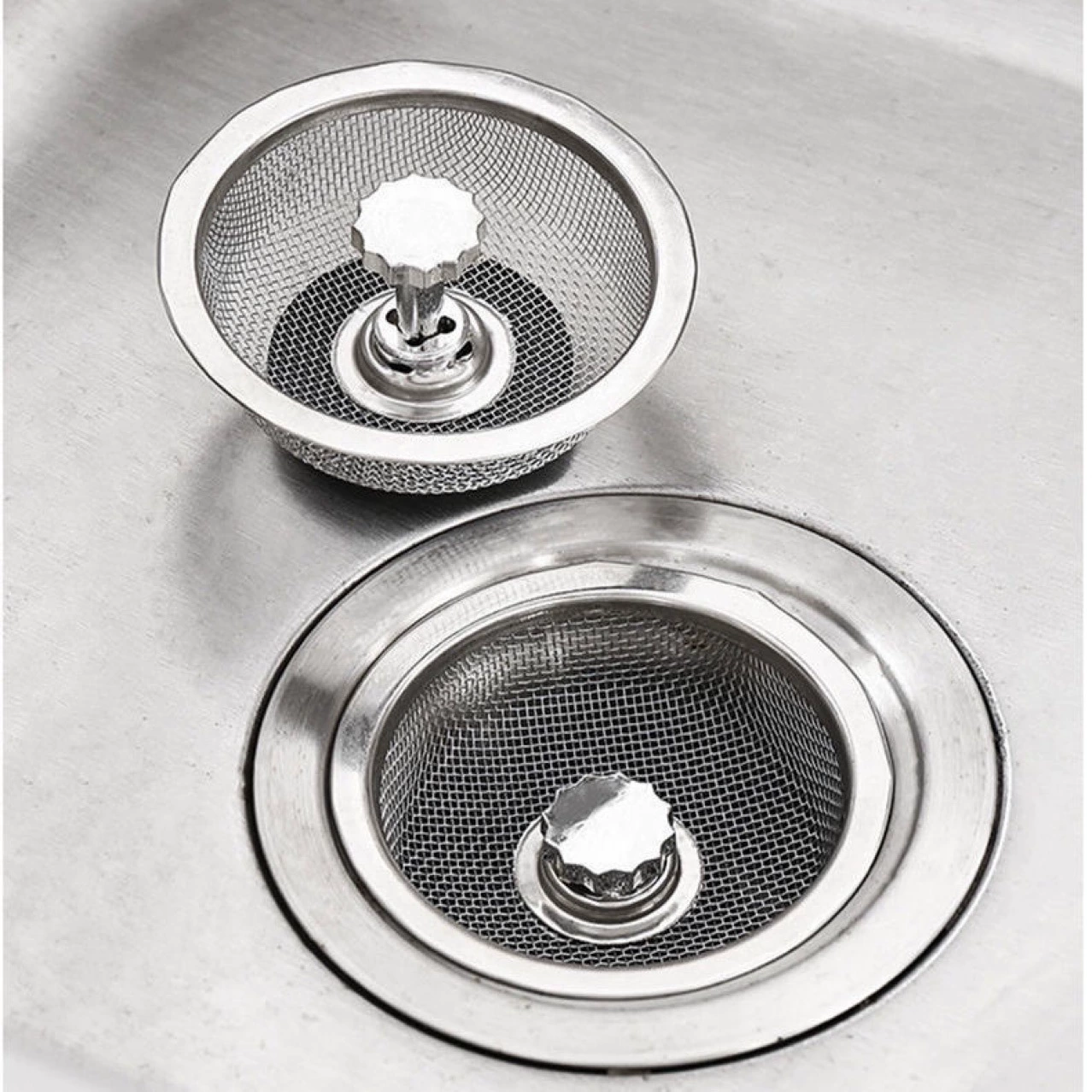 Сетчатый фильтр для кухонной раковины, ситечко из нержавеющей стали для мытья посуды, сетка для слива с пробкой для предотвращения засоров.
