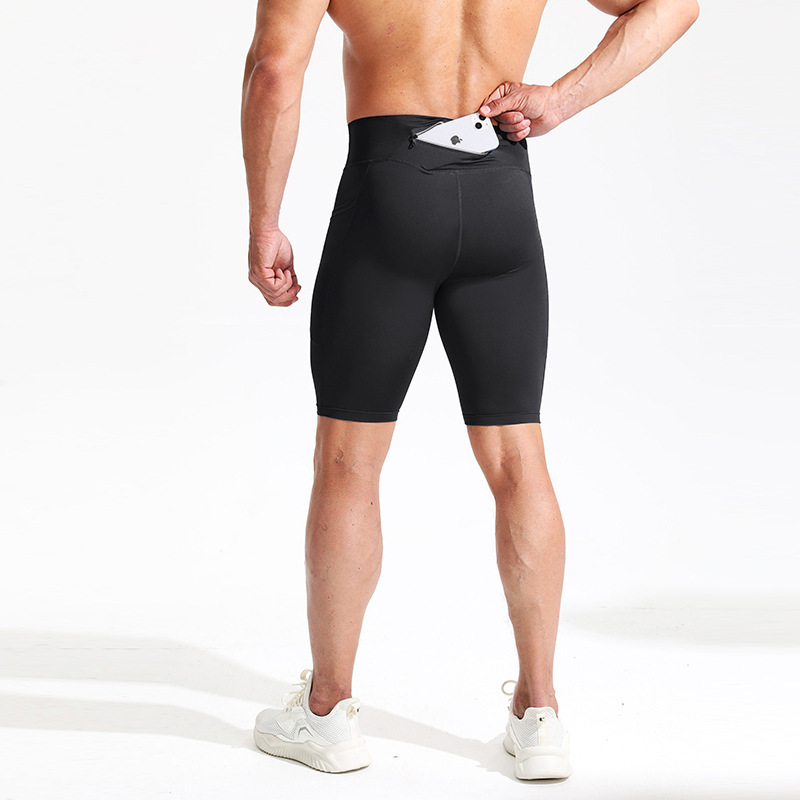 Men's Sports Tight-Fitting Zipper Five-Point Pants Quick-Drying Breathable Fitness Training Shorts Summer Basketball Running Compression Pants
