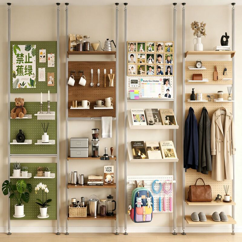 Floor-To-Ceiling Pegboard Storage Rack, Home Storage Solution, Pegboard Floor-Standing Storage Rack, No-Drill Bracket
