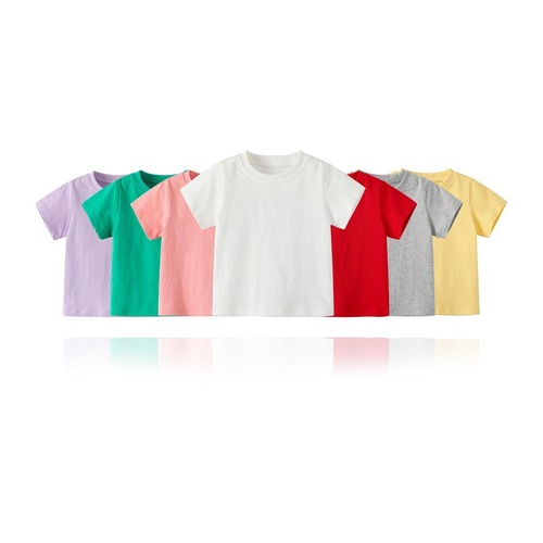 Summer children's short-sleeved T-shirts for boys and girls round neck tops candy blank unpatterned light plate solid color T-shirt class uniform