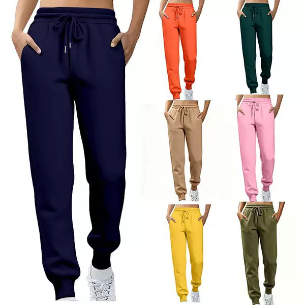 Women's Sports Pants for Export, Autumn and Winter Fleece Joggers, Running Long Pants, Trendy Elastic Waist Slim-Fit Pants Wholesale