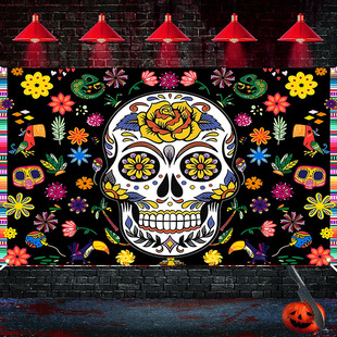 Cross-Border New Day of the Dead Background Halloween Theme Flag Supplies Mexican Banners and Flags Can Be Made According to Drawings