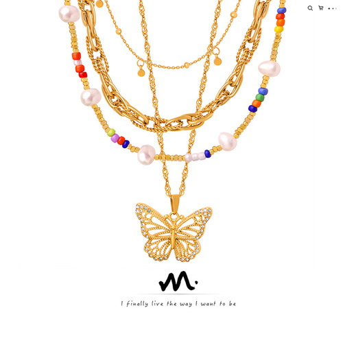 French-inspired Ins cool and minimalist geometric shape chain jewelry set, versatile and easy-to-match titanium steel gold-plated women's accessories set