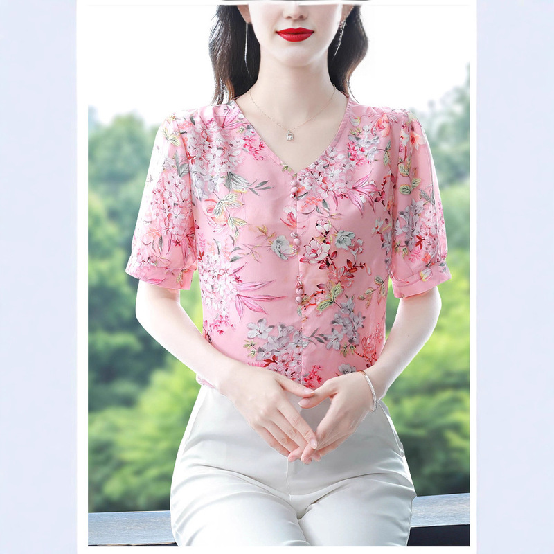 Trendy Shirt 2025 New Women's Summer Floral New Cropped Fashion Trendy Mom Top New Chinese Style
