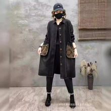 2024秋季复古做旧炒色拼接牛仔外套中长款慵懒风宽松大码时尚风衣