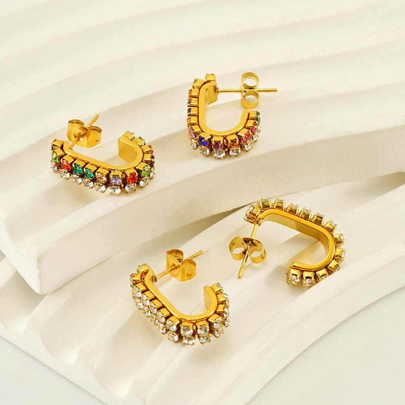 Nuevo estilo europeo y americano Luz de acero inoxidable de lujo diamante Stud pendientes geométricos de alto grado pendientes nicho diseño titanio pendientes de acero para las mujeres