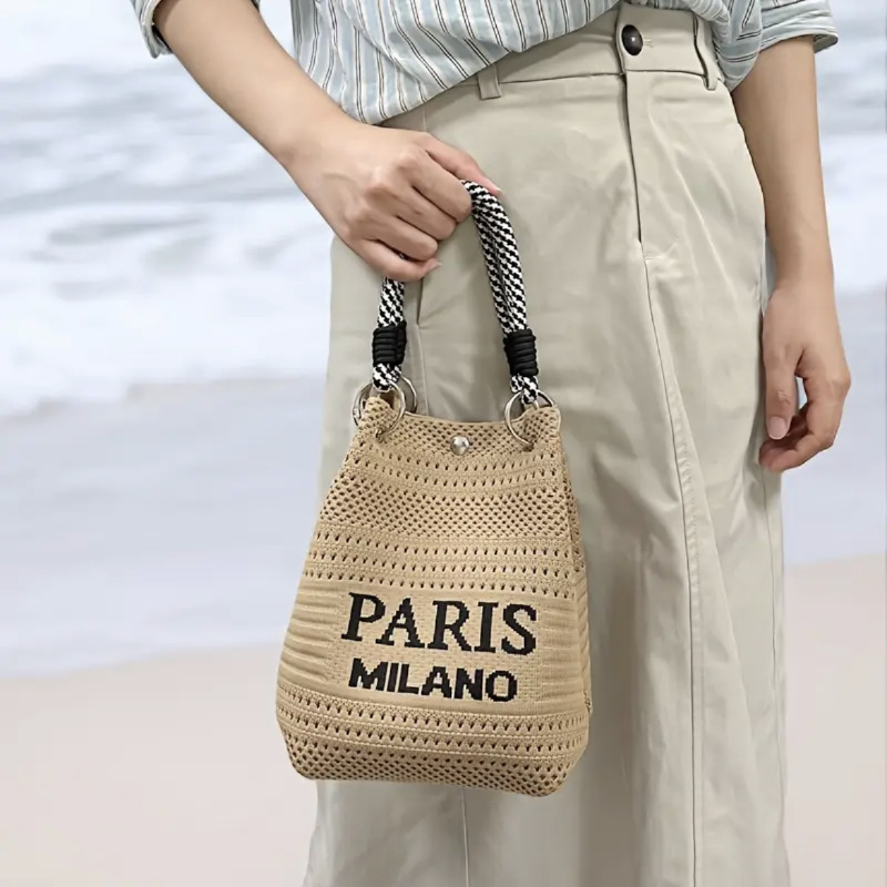 Bolsos de cubo de estilo coreano, bolsas de tejido, bolsas de moda, bolsas de mano de punto, bolsas de hombro, bolsas de mano, bolsas de vacaciones para mujeres.