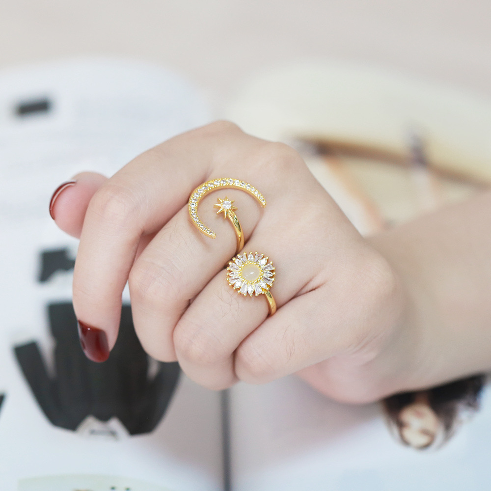 Fashion Star Moon Copper Open Ring Plating Inlay Zircon Copper Rings