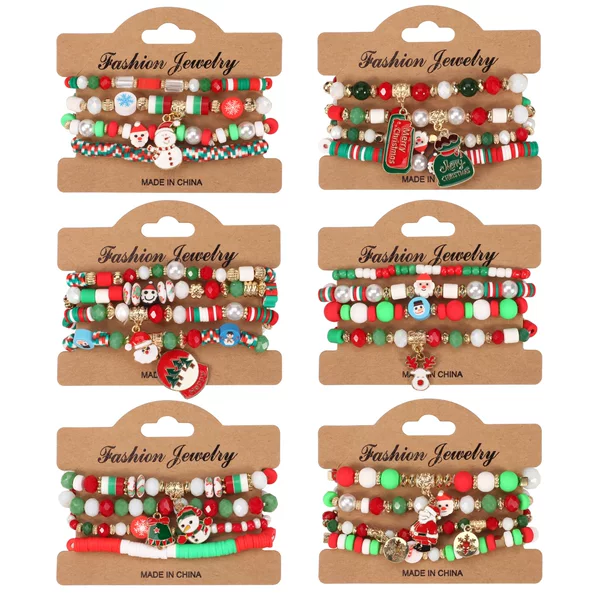 Christmas Bracelet Cross Border Beaded Bracelet Snowman Christmas Tree Old Man Antler Gift Pendant Bracelet Wholesale