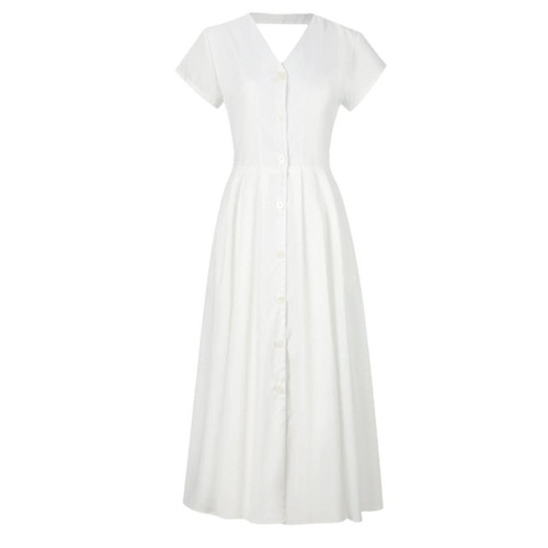 Beach Vacation French V-Neck White Dress for Children and Adults, Summer Mini Voluminous Skirt with Waist Cinching