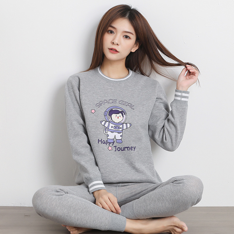 Forrado de lana engrosada ropa interior térmica conjunto chica estudiante niños grandes de dibujos animados impreso algodón otoño ropa pantalones largos ventas de la fábrica