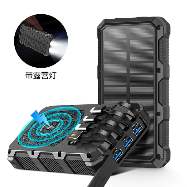Tk/Temu Comes with Its Own Cable, Solar-Powered 49800Mah Wireless Power Bank, Large-Capacity Fast Charging 5V3A Mobile Power Supply