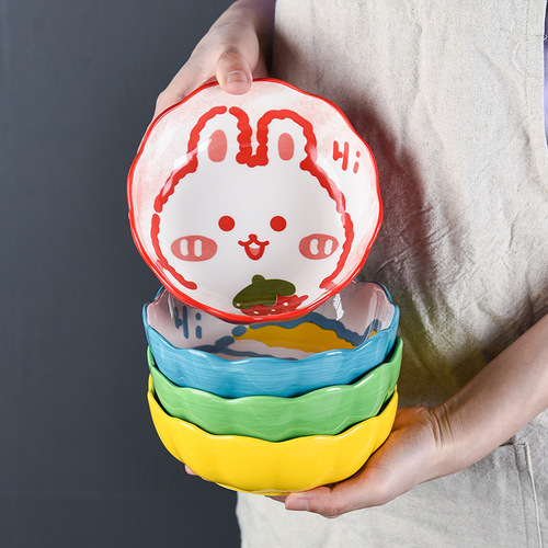 Ceramic baking bowl air fryer special bowl cute household lace bowl cartoon ice powder dessert fruit salad tableware