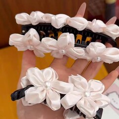 春日繁花~粉色珍珠花朵香蕉夹超仙温柔后脑勺盘发夹马尾竖夹发卡